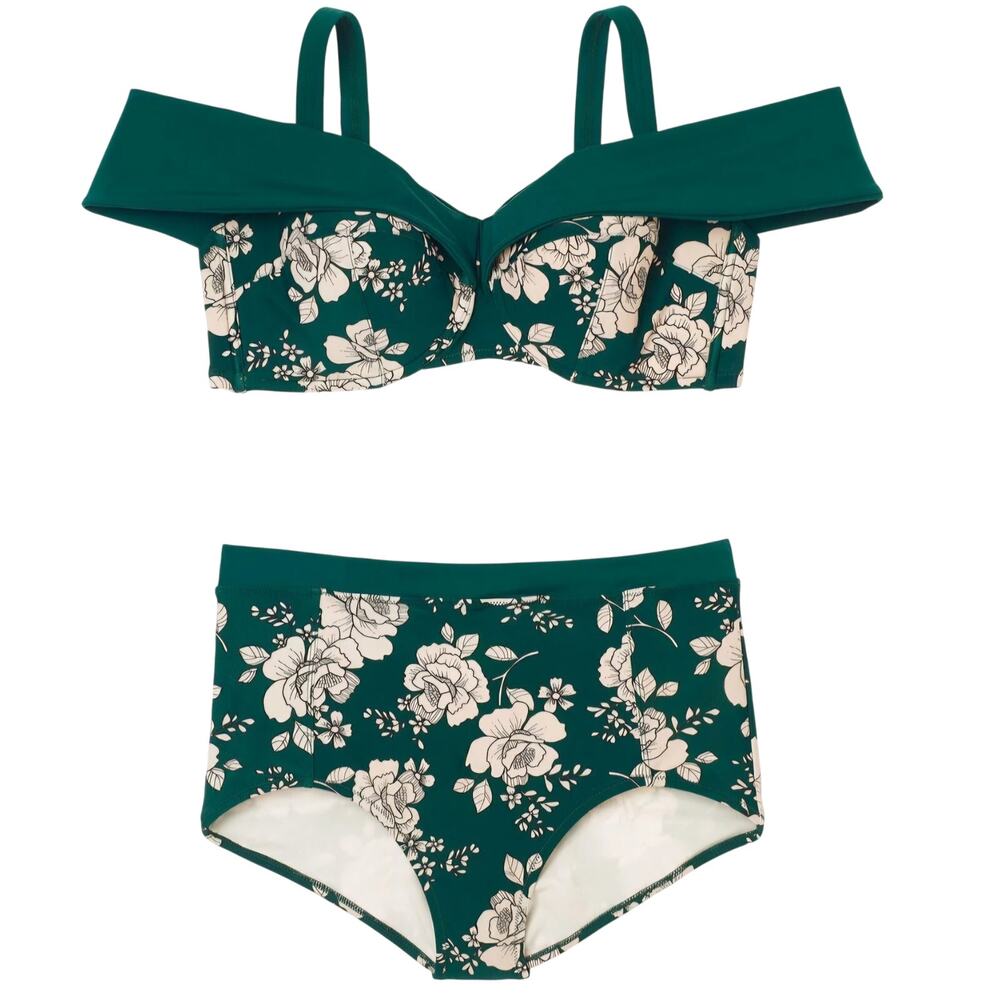 Adore Me Bikini Womens Plus Size 3X Baylie Floral Green Coquette Vacay Boho NEW